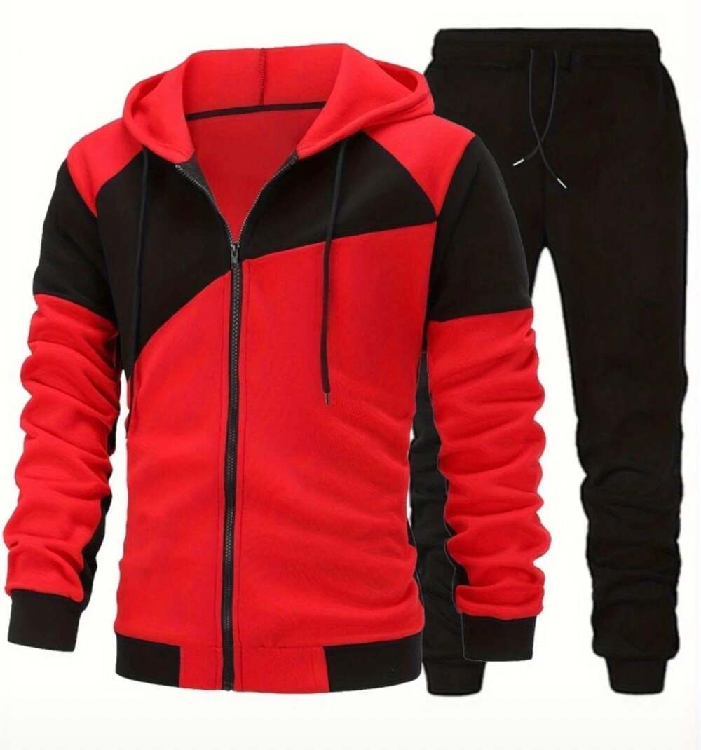 New Autumn And Winter Men's Zipper Design Hoodie Set Fleece Hoodie Men's Casual